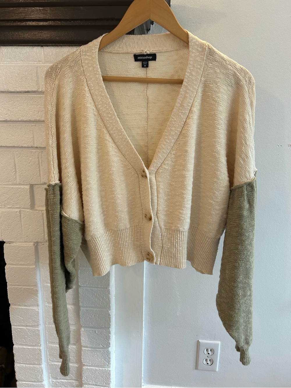 mittoshop Cream Cardigan with Olive Green Sleeves